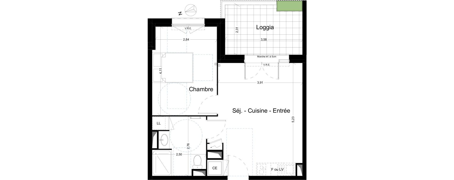 Appartement T2 de 39,56 m2 &agrave; Narbonne Centre