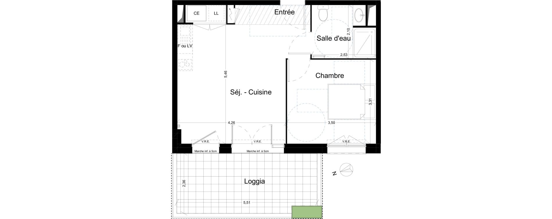 Appartement T2 de 41,18 m2 &agrave; Narbonne Centre