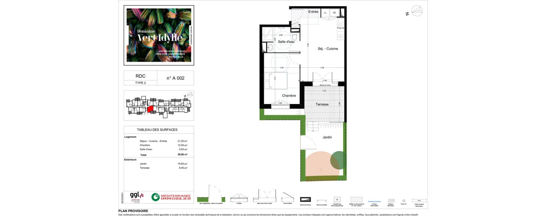 Appartement T2 de 39,60 m2 &agrave; Narbonne Centre