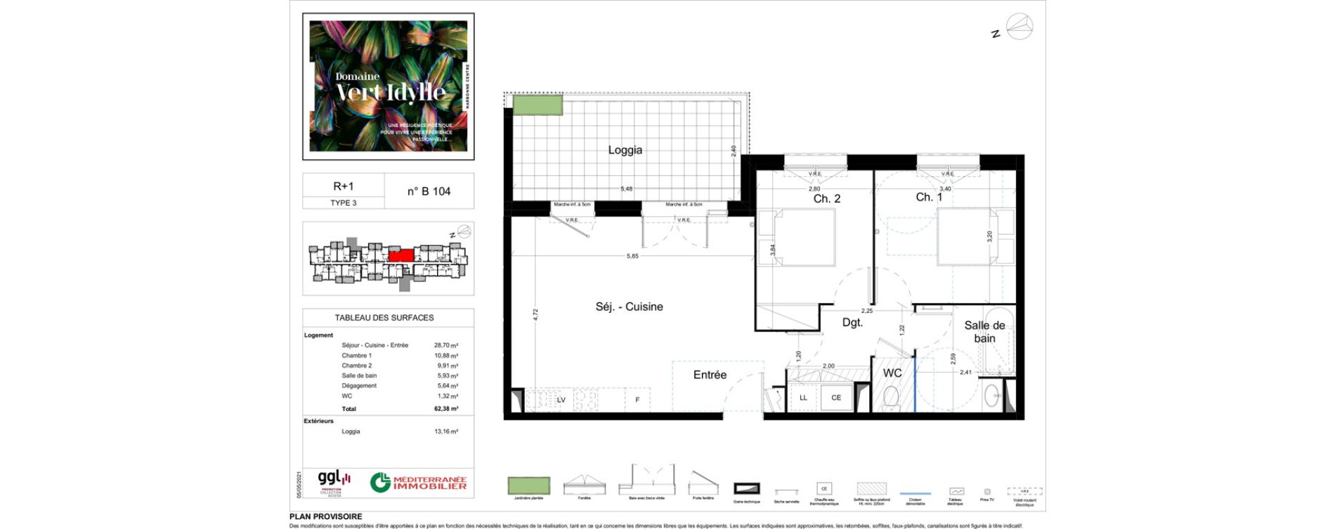 Appartement T3 de 62,38 m2 &agrave; Narbonne Centre