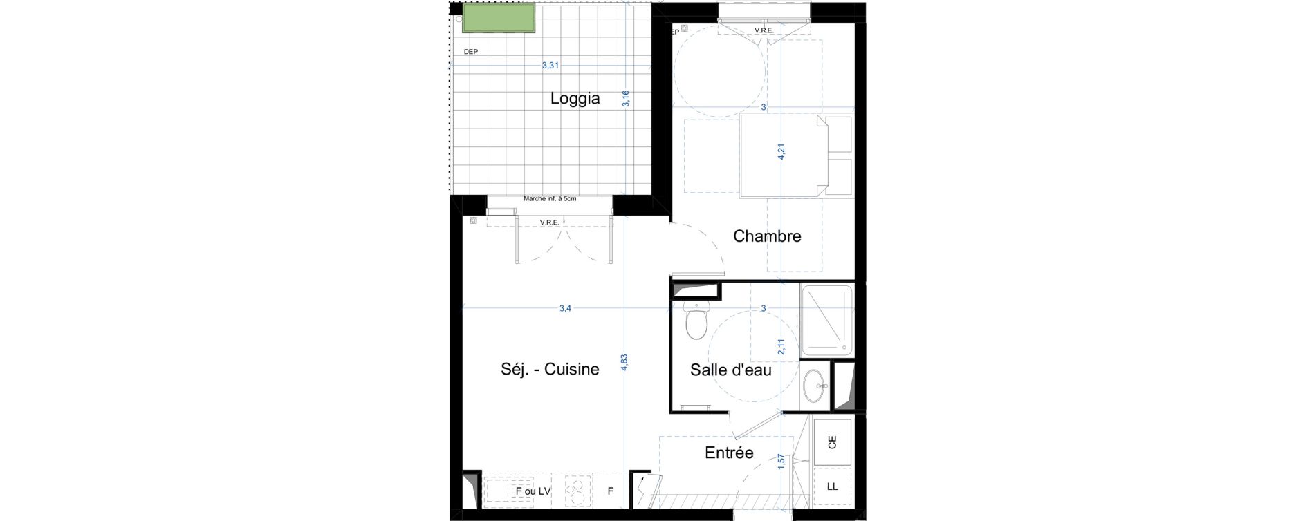 Appartement T2 de 39,11 m2 &agrave; Narbonne Centre