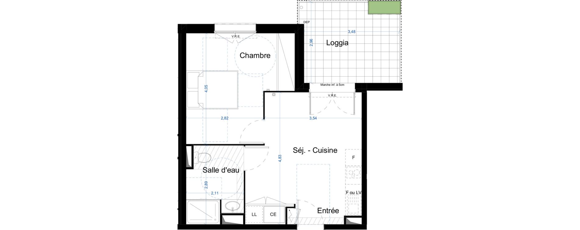 Appartement T2 de 38,02 m2 &agrave; Narbonne Centre