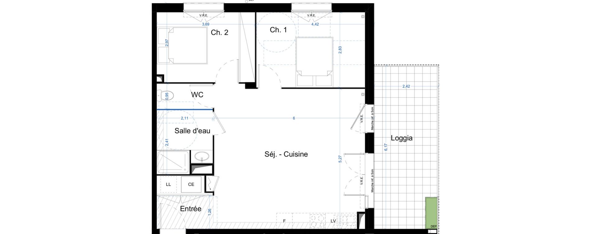 Appartement T3 de 61,91 m2 &agrave; Narbonne Centre