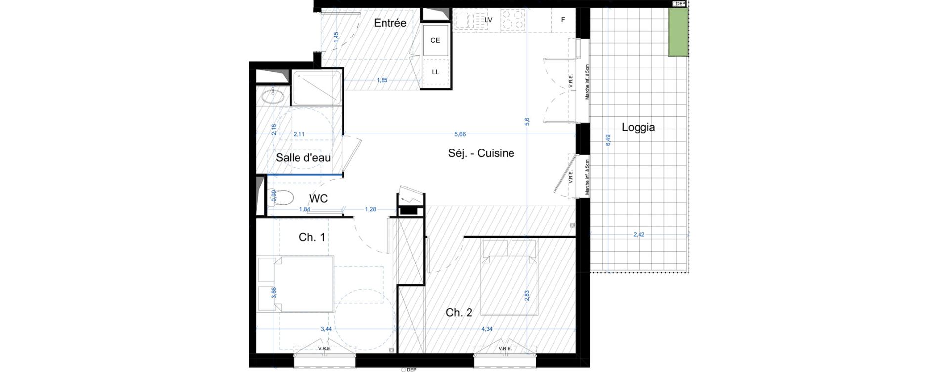 Appartement T3 de 61,58 m2 &agrave; Narbonne Centre