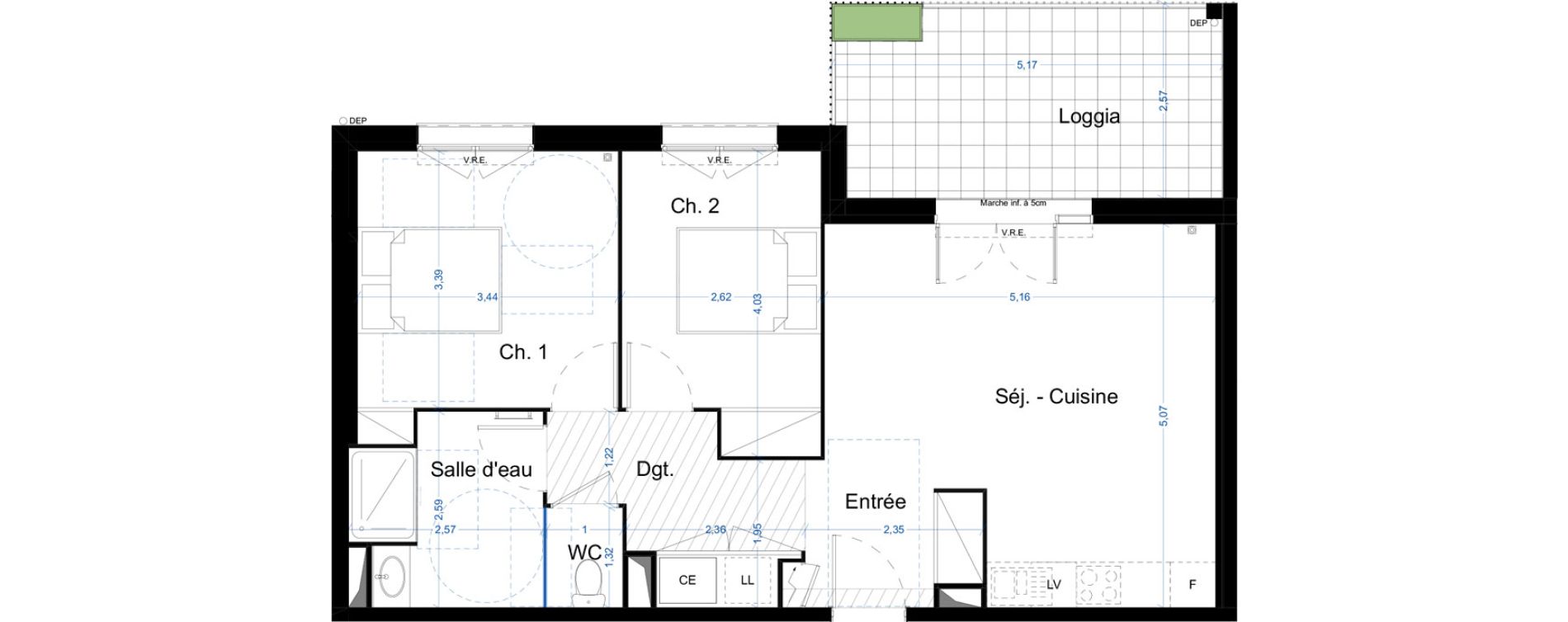 Appartement T3 de 61,37 m2 &agrave; Narbonne Centre