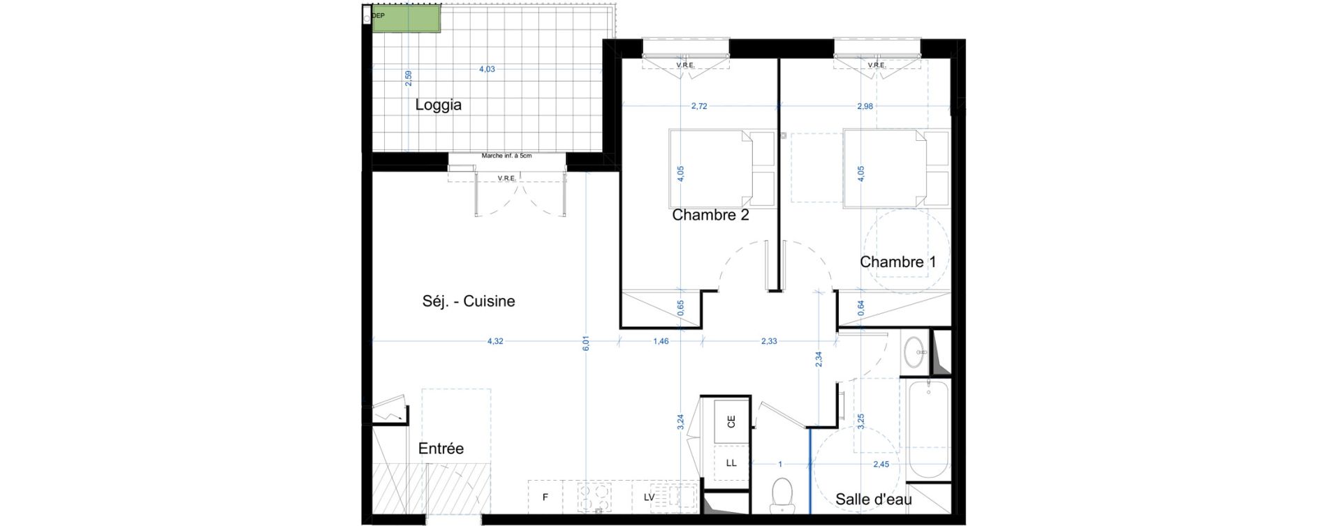 Appartement T3 de 70,24 m2 &agrave; Narbonne Centre