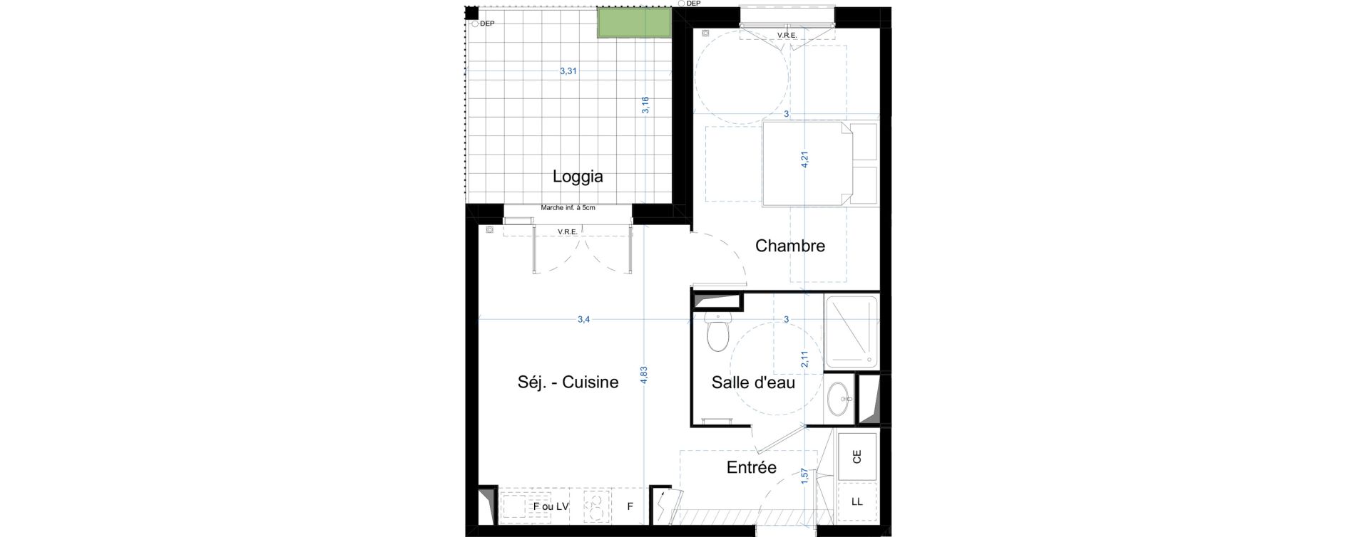 Appartement T2 de 33,86 m2 &agrave; Narbonne Centre