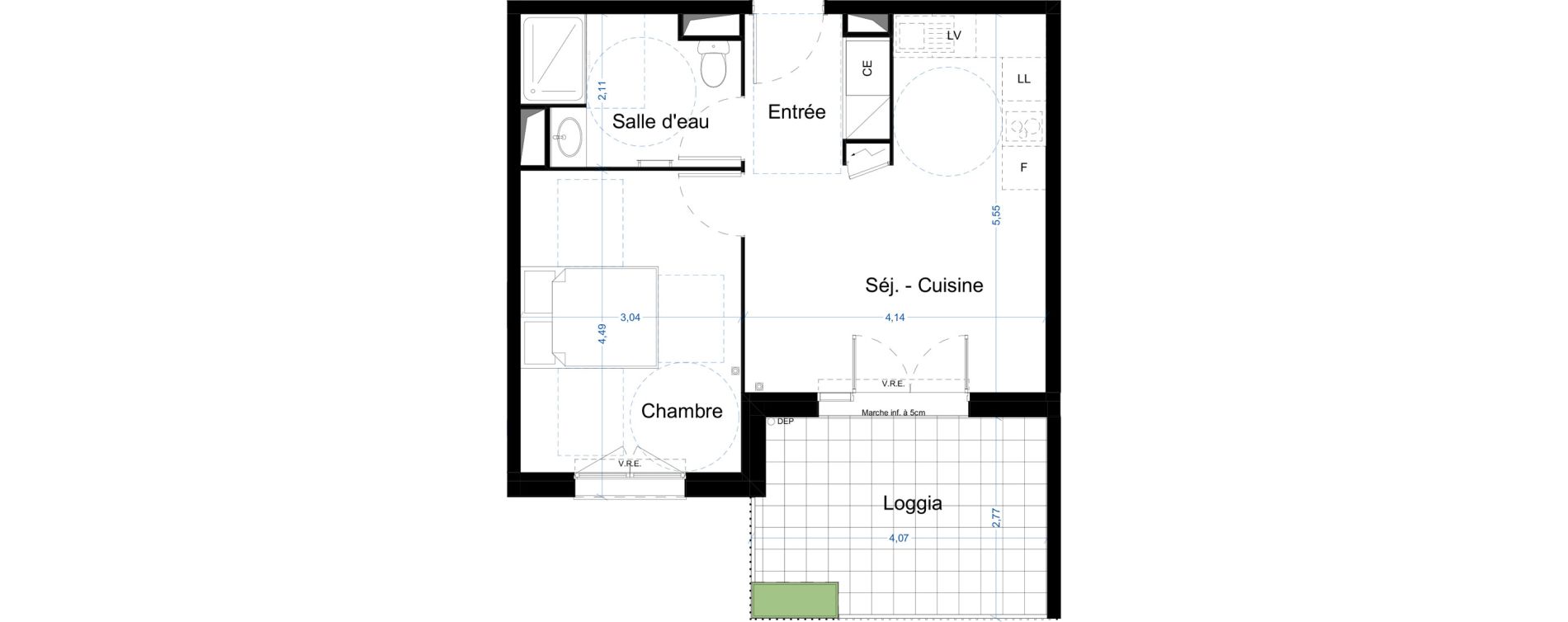 Appartement T2 de 39,38 m2 &agrave; Narbonne Centre