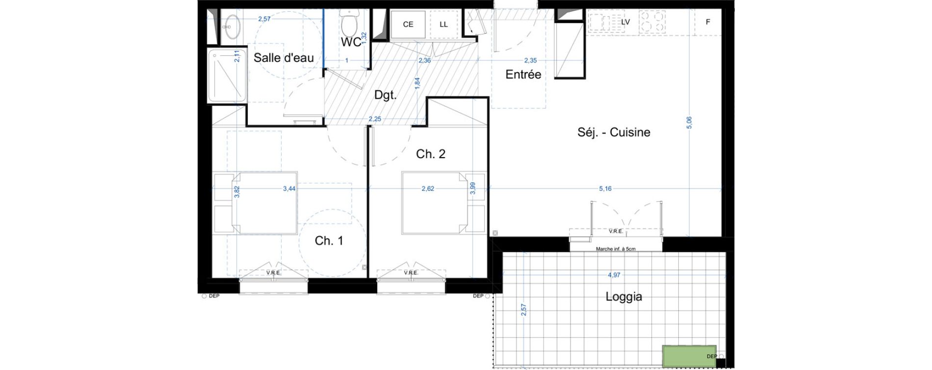 Appartement T3 de 61,11 m2 &agrave; Narbonne Centre