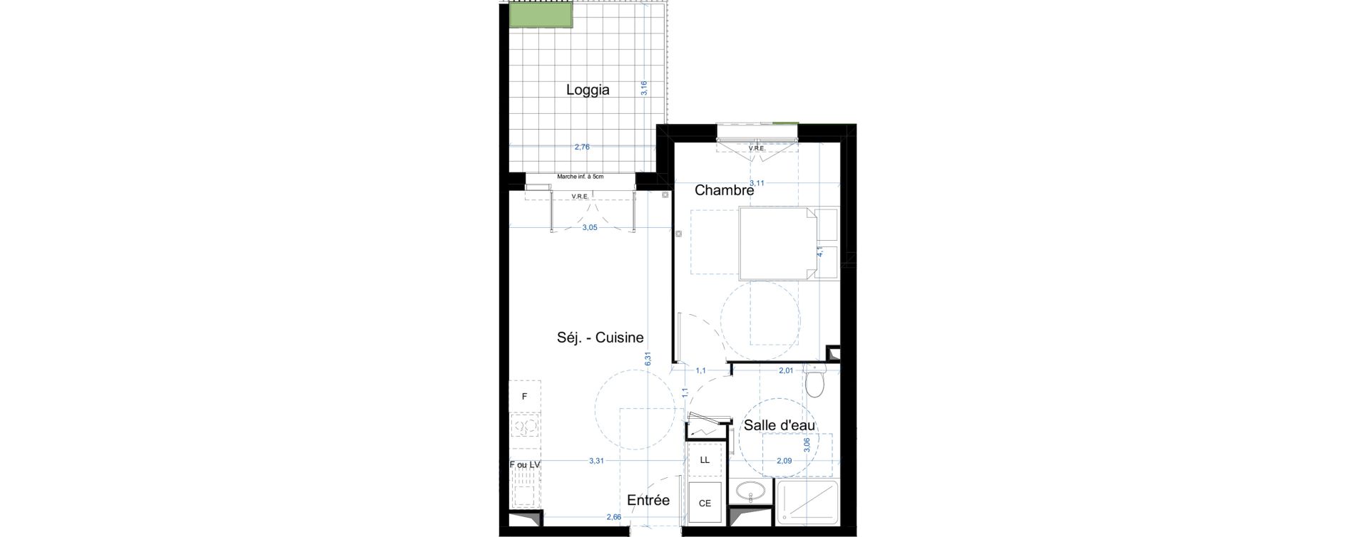 Appartement T2 de 40,59 m2 &agrave; Narbonne Centre