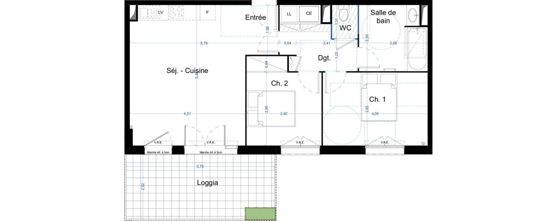 Appartement T3 de 61,63 m2 &agrave; Narbonne Centre