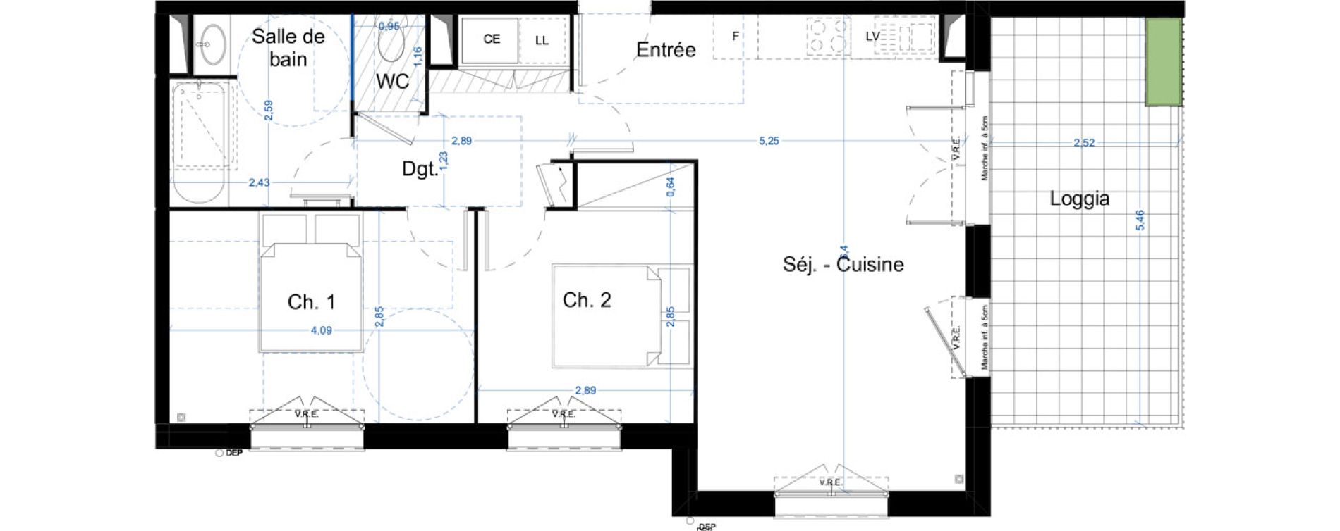 Appartement T3 de 59,75 m2 &agrave; Narbonne Centre