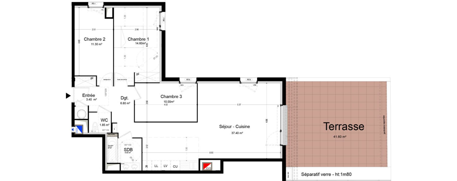 Appartement T4 de 89,85 m2 &agrave; Narbonne Pompidor