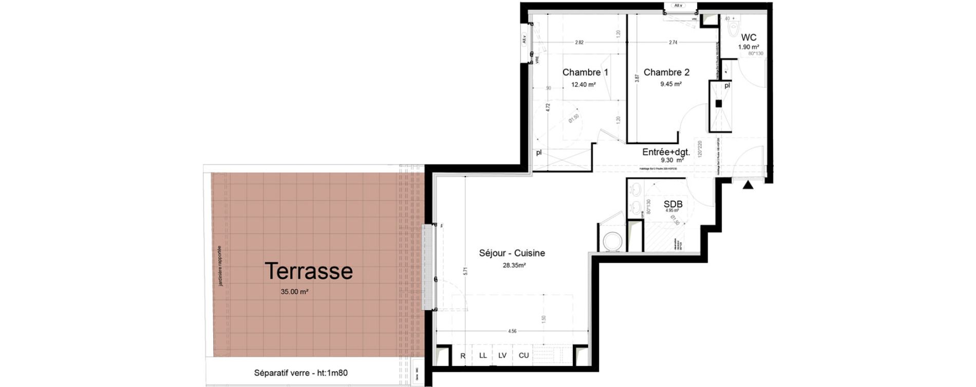 Appartement T3 de 66,35 m2 &agrave; Narbonne Pompidor
