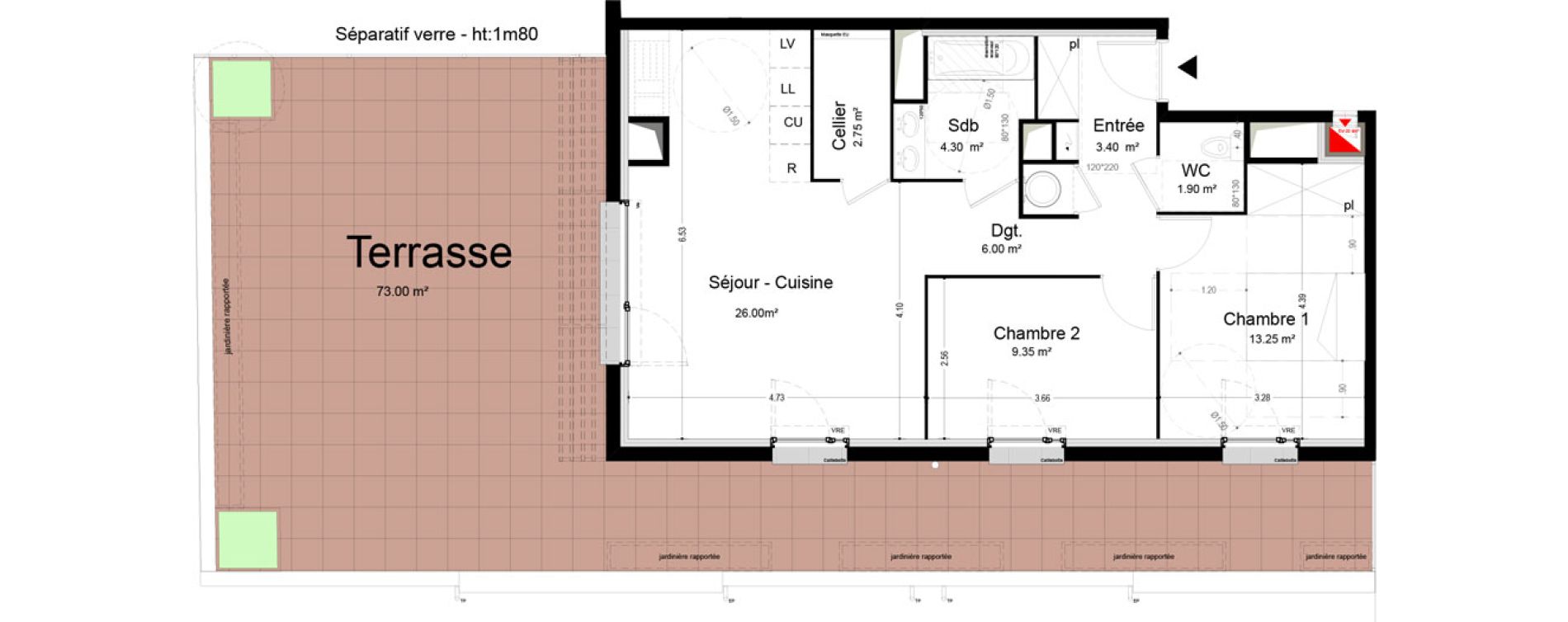Appartement T3 de 66,95 m2 &agrave; Narbonne Pompidor
