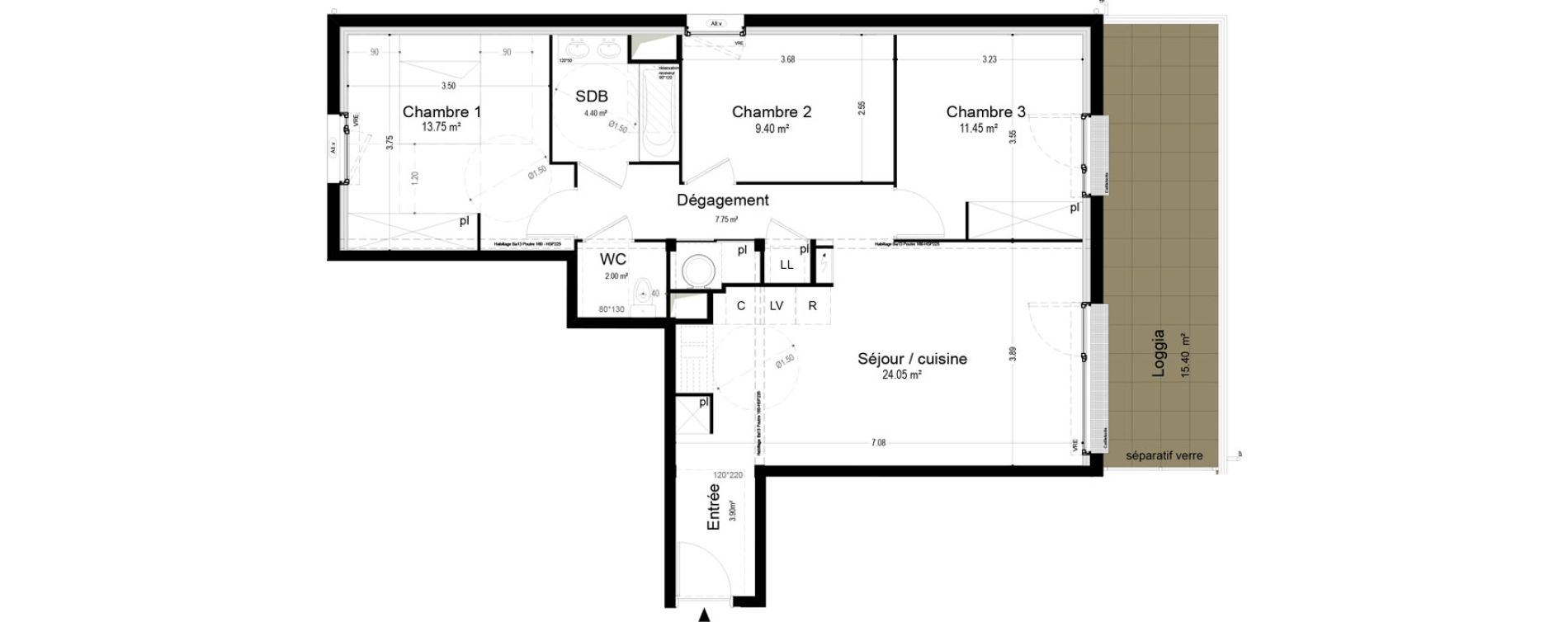 Appartement T4 de 76,70 m2 &agrave; Narbonne Pompidor
