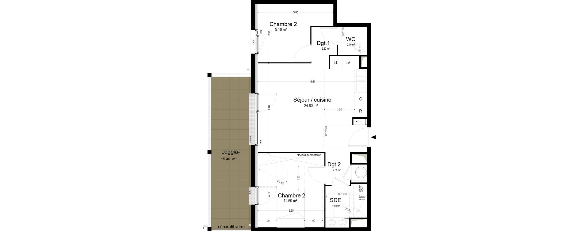 Appartement T3 de 57,70 m2 &agrave; Narbonne Pompidor