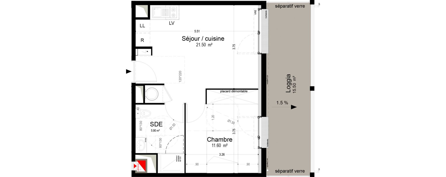 Appartement T2 de 39,00 m2 &agrave; Narbonne Pompidor