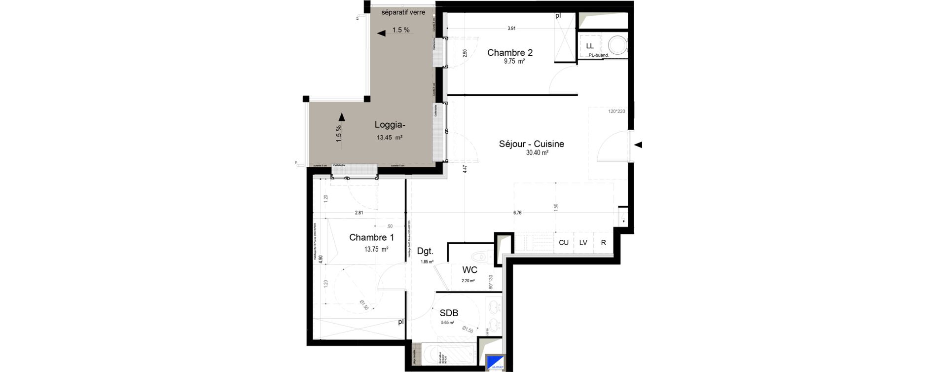 Appartement T3 de 63,60 m2 &agrave; Narbonne Pompidor