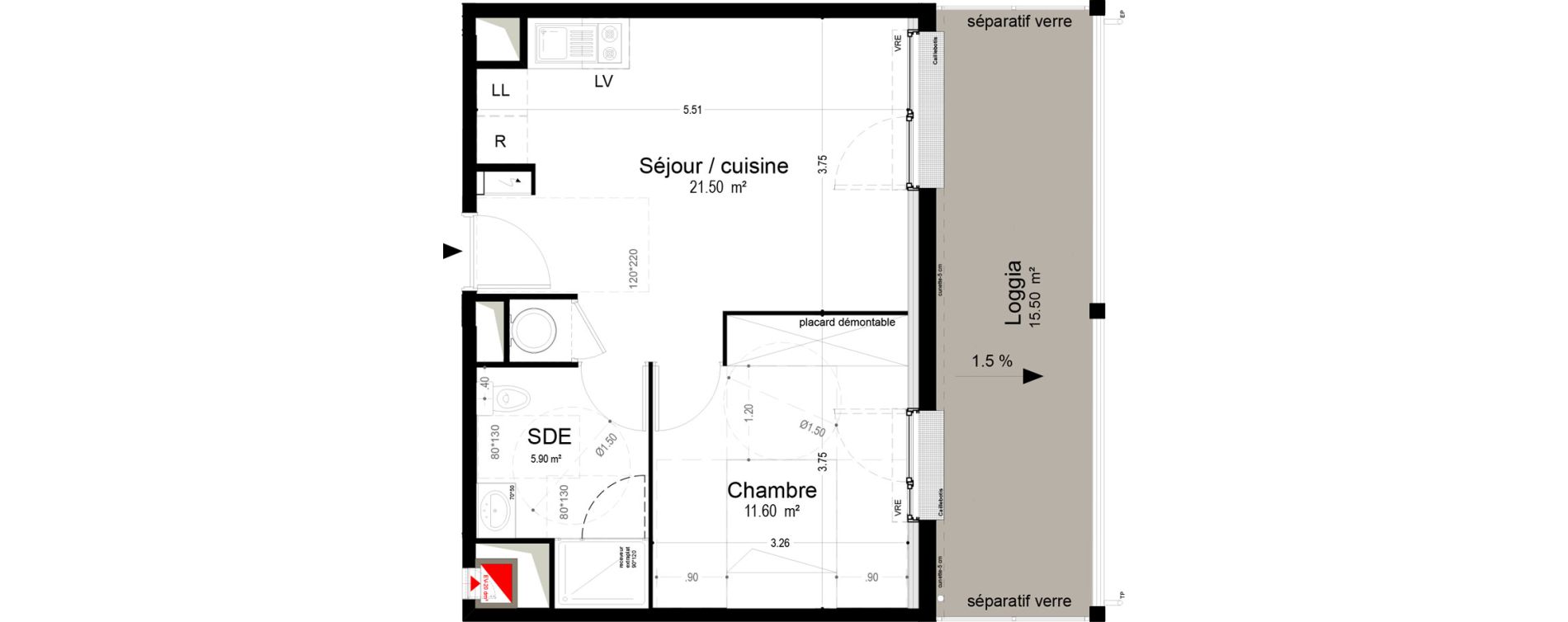 Appartement T2 de 39,00 m2 &agrave; Narbonne Pompidor