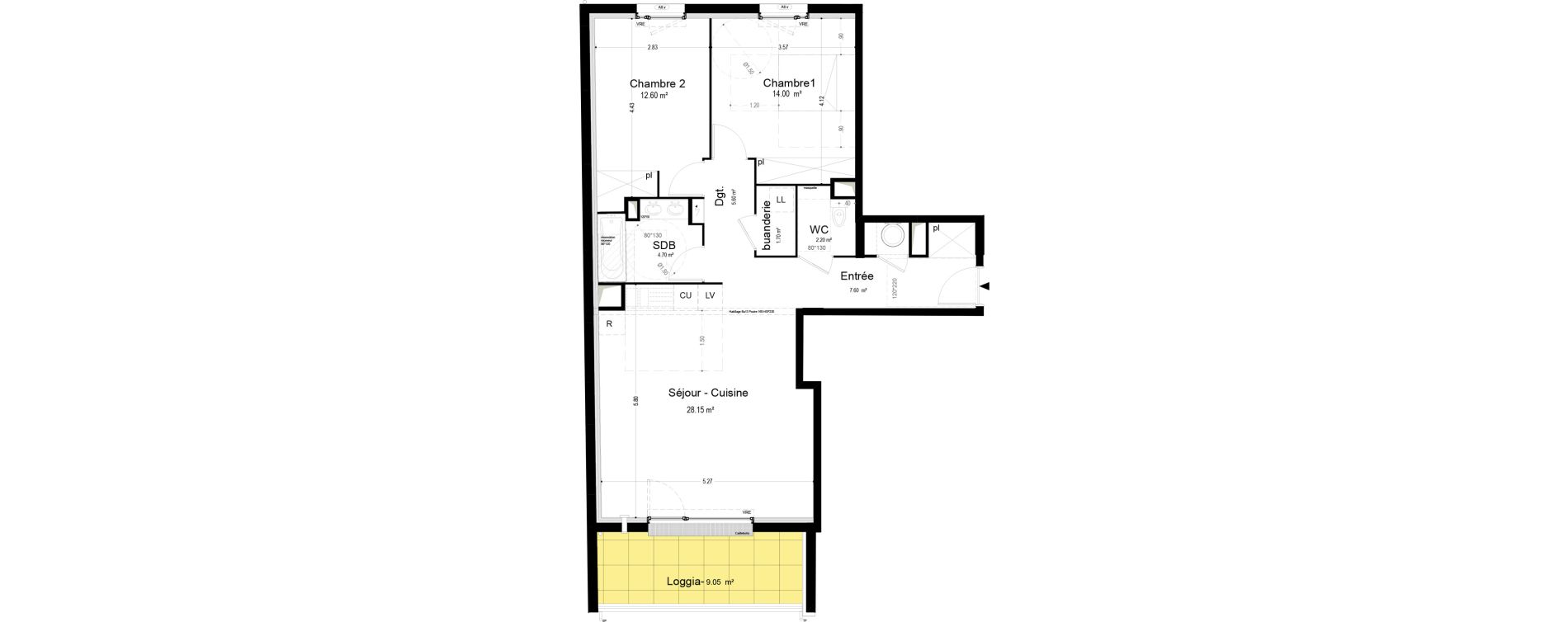Appartement T3 de 76,55 m2 &agrave; Narbonne Pompidor