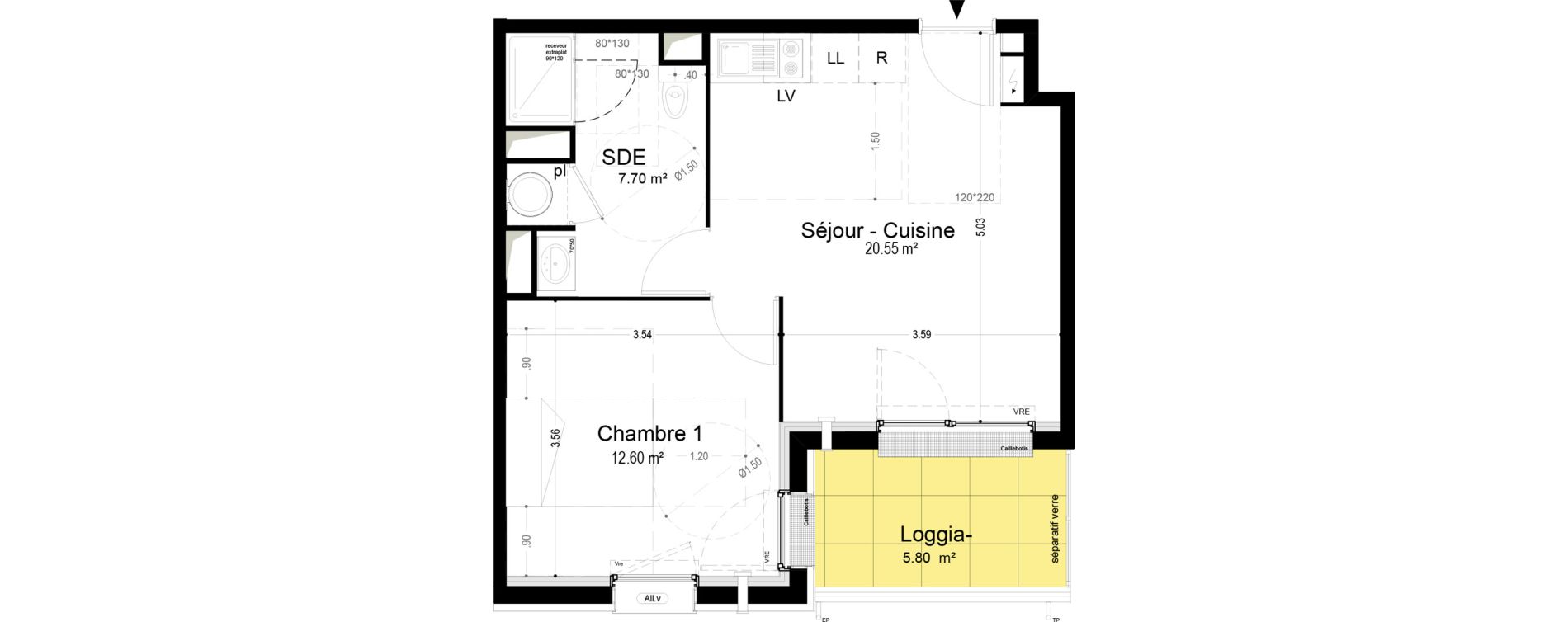 Appartement T2 de 40,80 m2 &agrave; Narbonne Pompidor