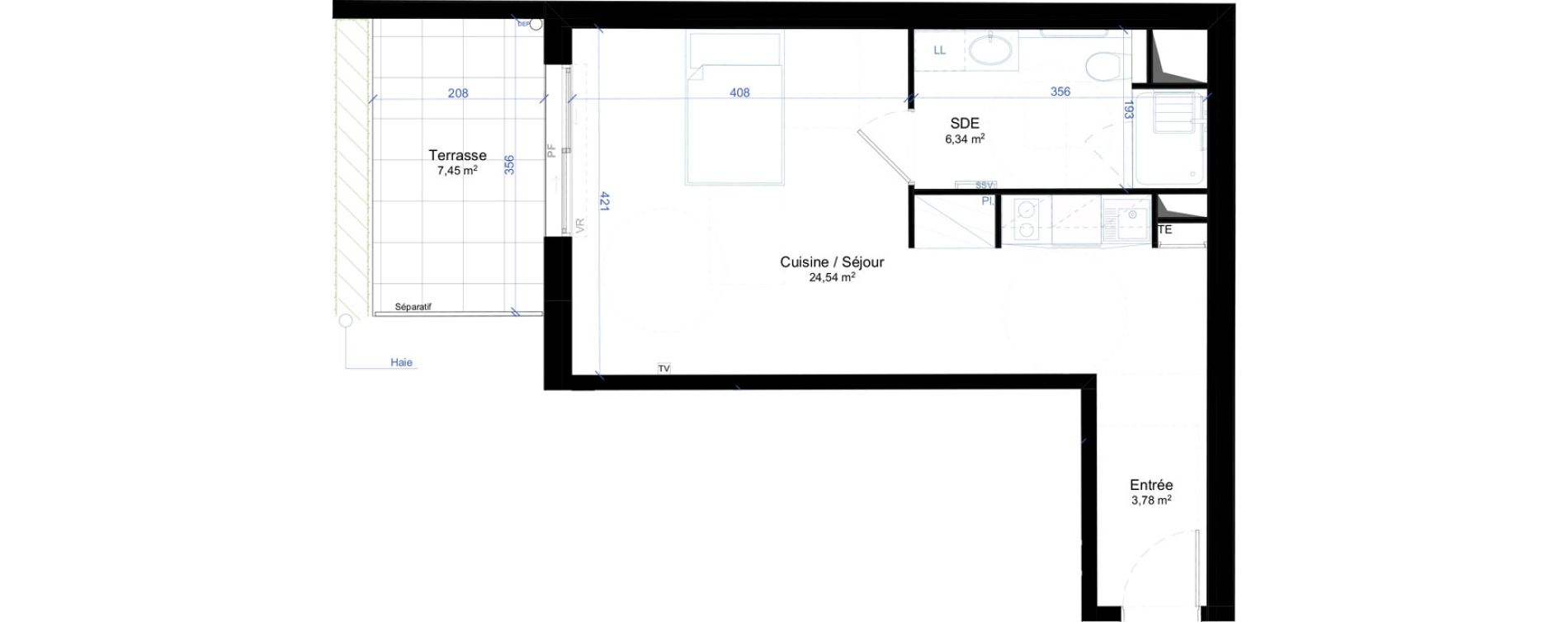 Appartement T1 meubl&eacute; de 34,66 m2 &agrave; Narbonne Anatole france - gare