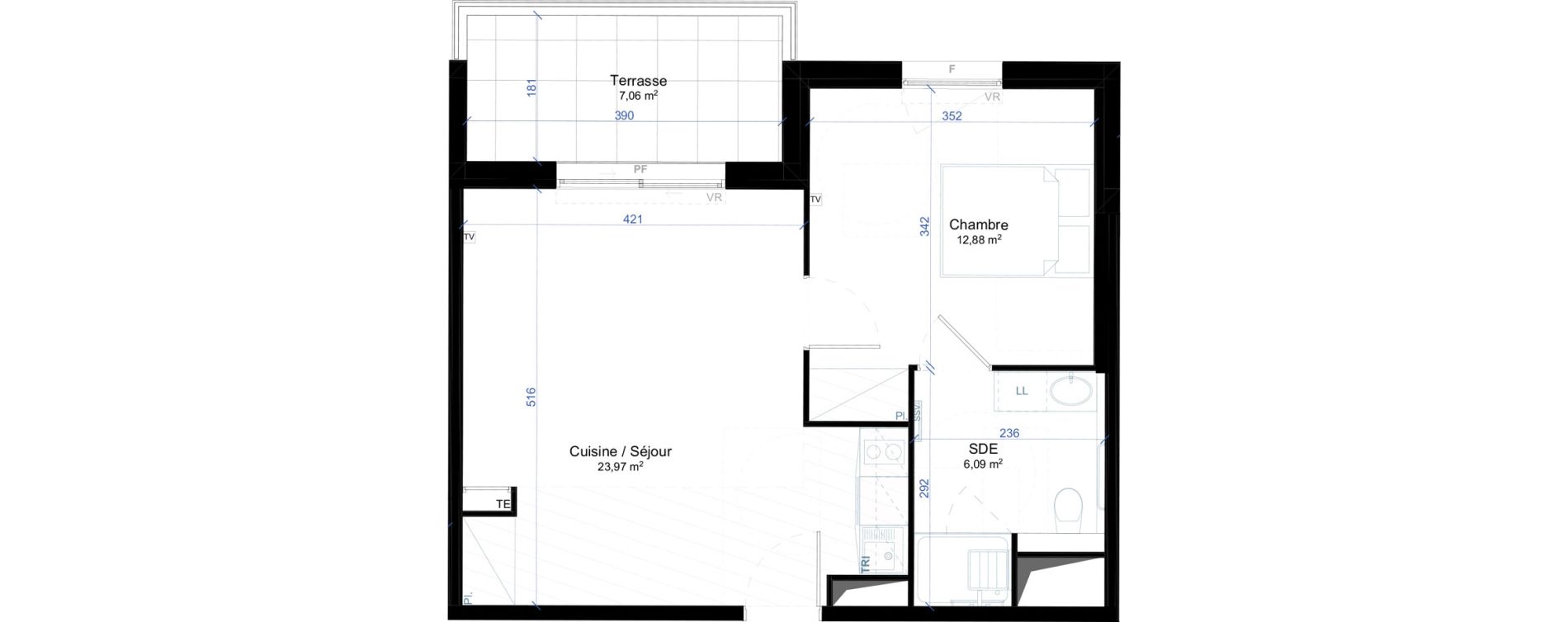 Appartement T2 meubl&eacute; de 42,94 m2 &agrave; Narbonne Anatole france - gare