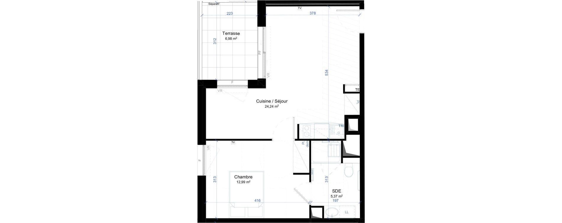 Appartement T2 meubl&eacute; de 42,60 m2 &agrave; Narbonne Anatole france - gare