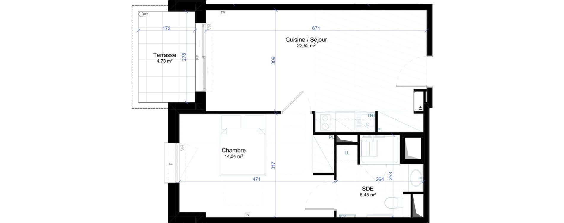 Appartement T2 meubl&eacute; de 42,31 m2 &agrave; Narbonne Anatole france - gare