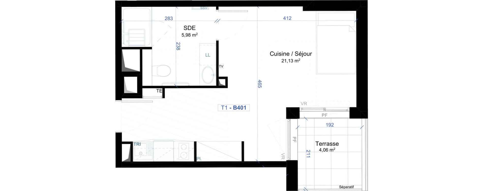 Appartement T1 meubl&eacute; de 27,11 m2 &agrave; Narbonne Anatole france - gare