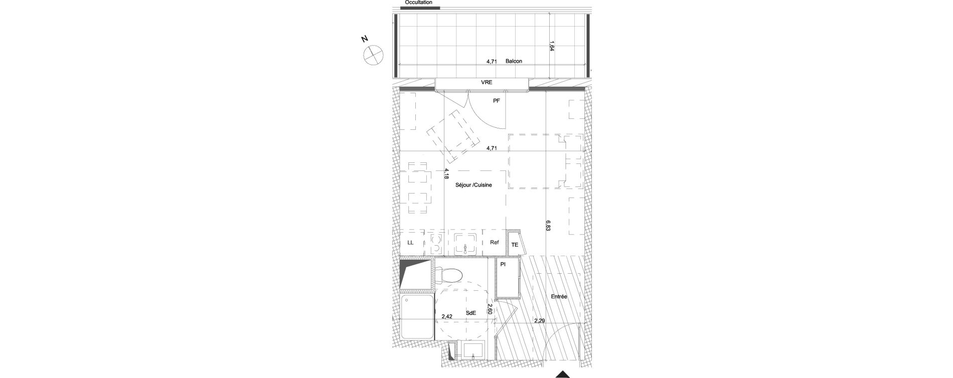 Appartement T1 meubl&eacute; de 30,01 m2 &agrave; Al&egrave;s Bru&egrave;ges