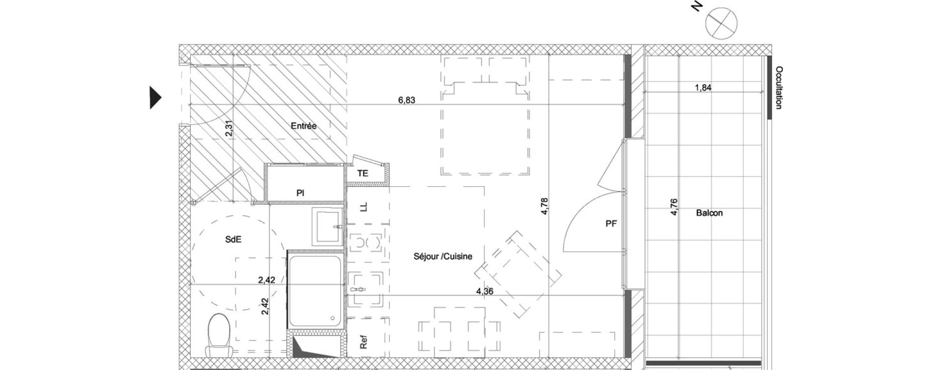 Appartement T1 de 31,84 m2 &agrave; Al&egrave;s Bru&egrave;ges