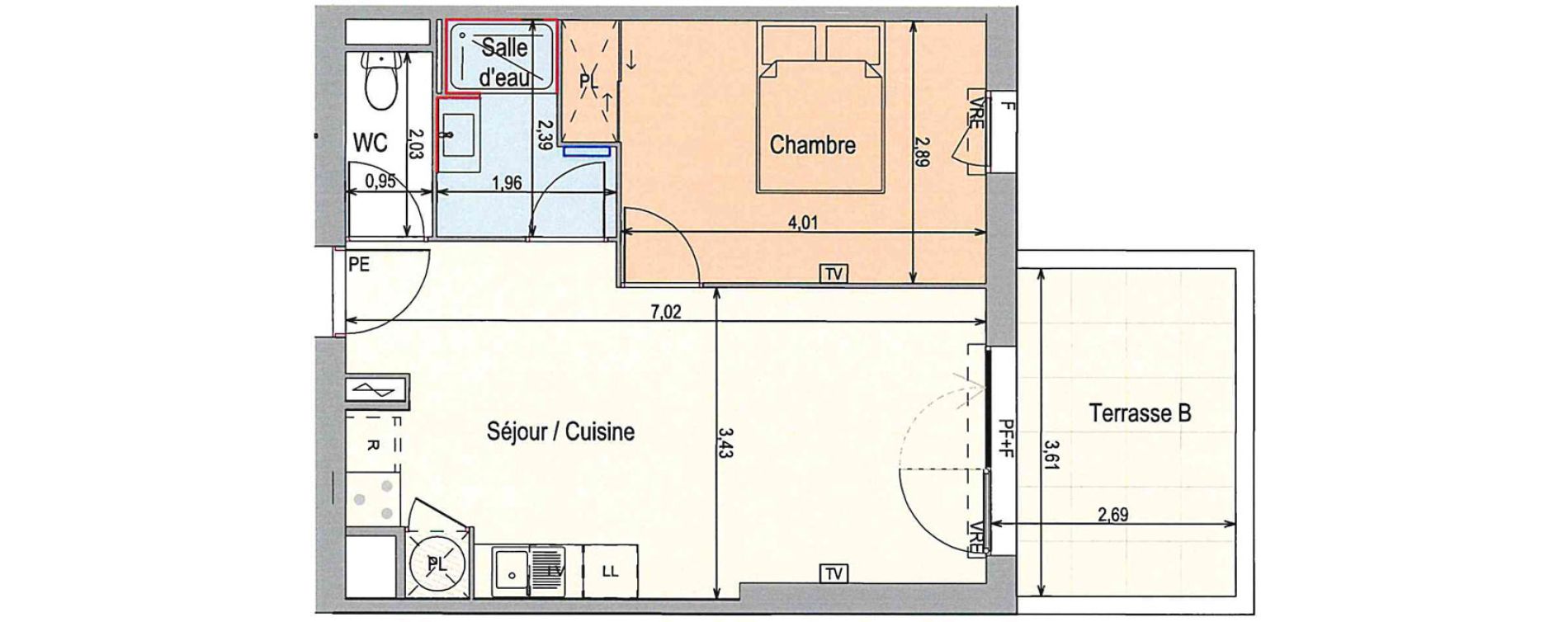 Appartement T2 de 41,73 m2 &agrave; Langlade Centre