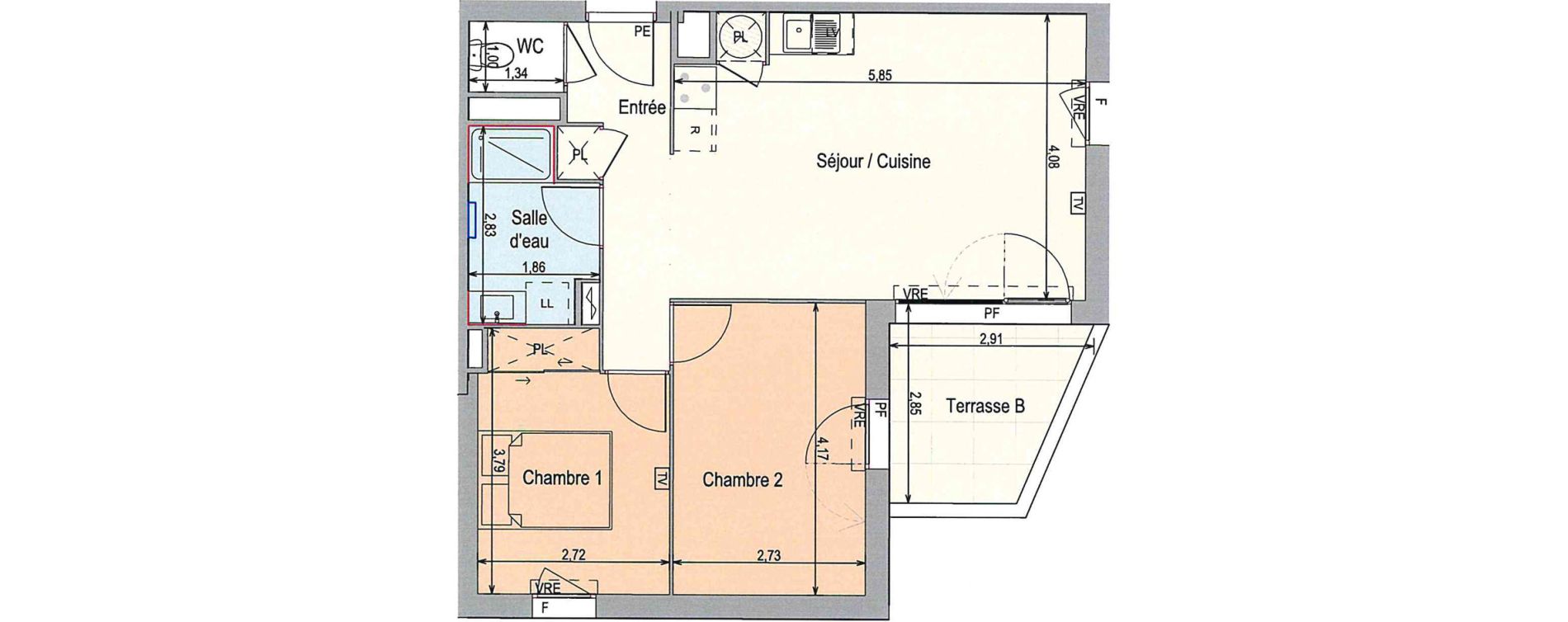 Appartement T3 de 61,66 m2 &agrave; Langlade Centre