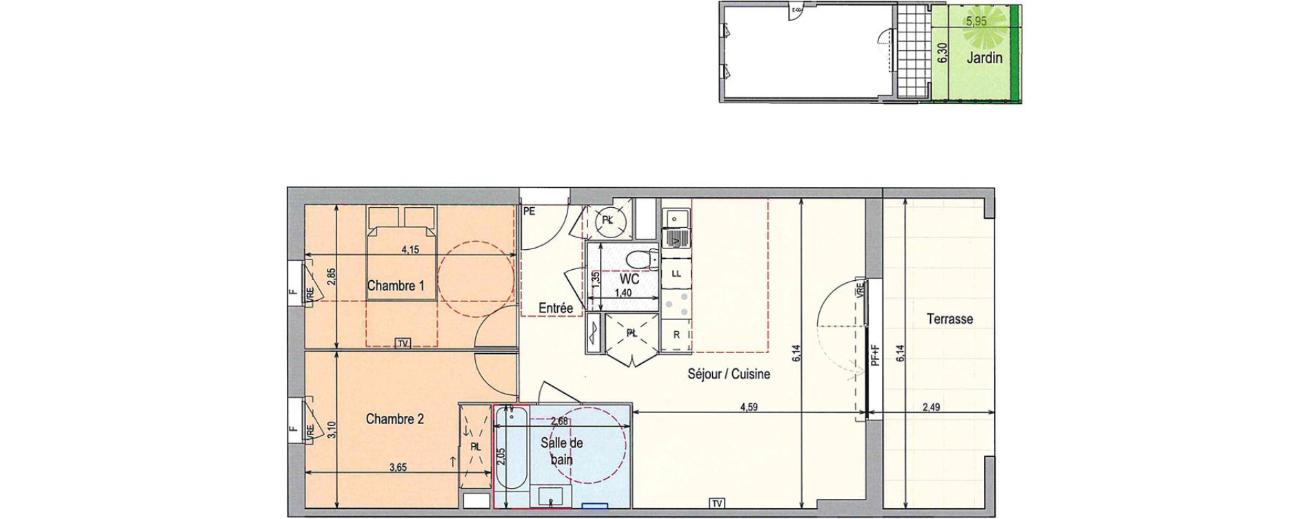 Appartement T3 de 63,71 m2 &agrave; Langlade Centre