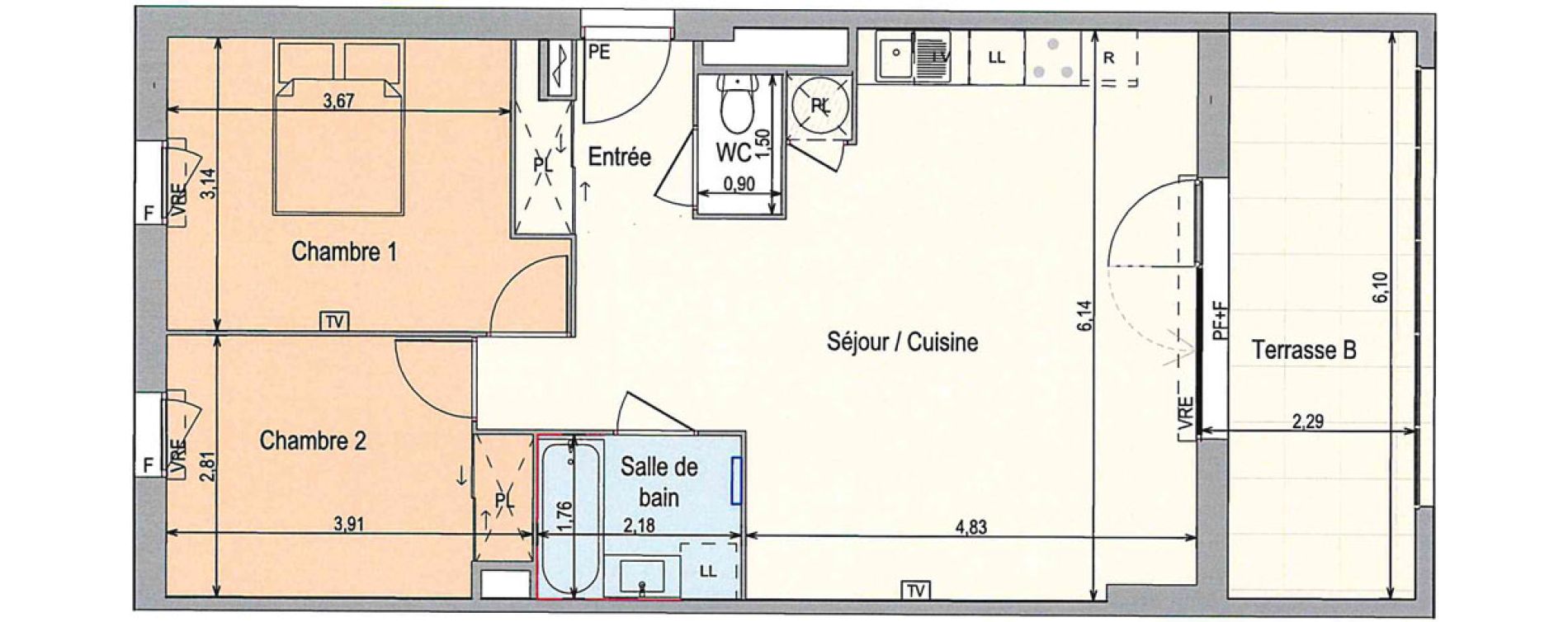 Appartement T3 de 63,72 m2 &agrave; Langlade Centre