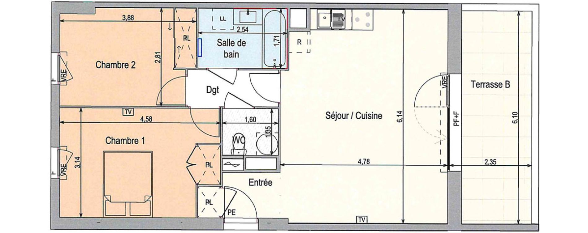Appartement T3 de 64,17 m2 &agrave; Langlade Centre