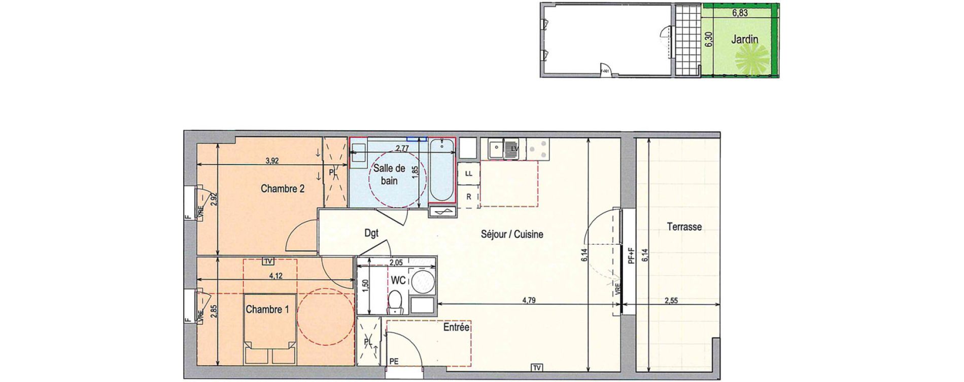 Appartement T3 de 64,25 m2 &agrave; Langlade Centre