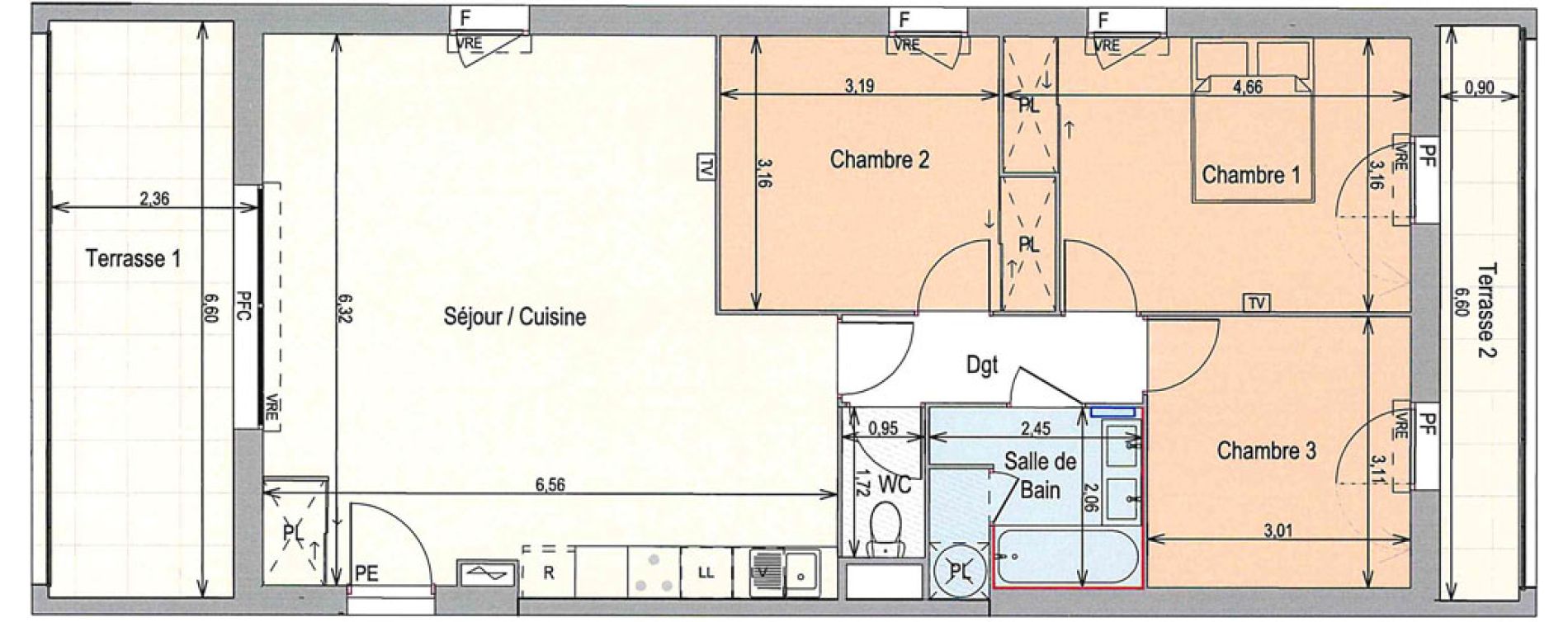 Appartement T4 de 81,13 m2 &agrave; Langlade Centre