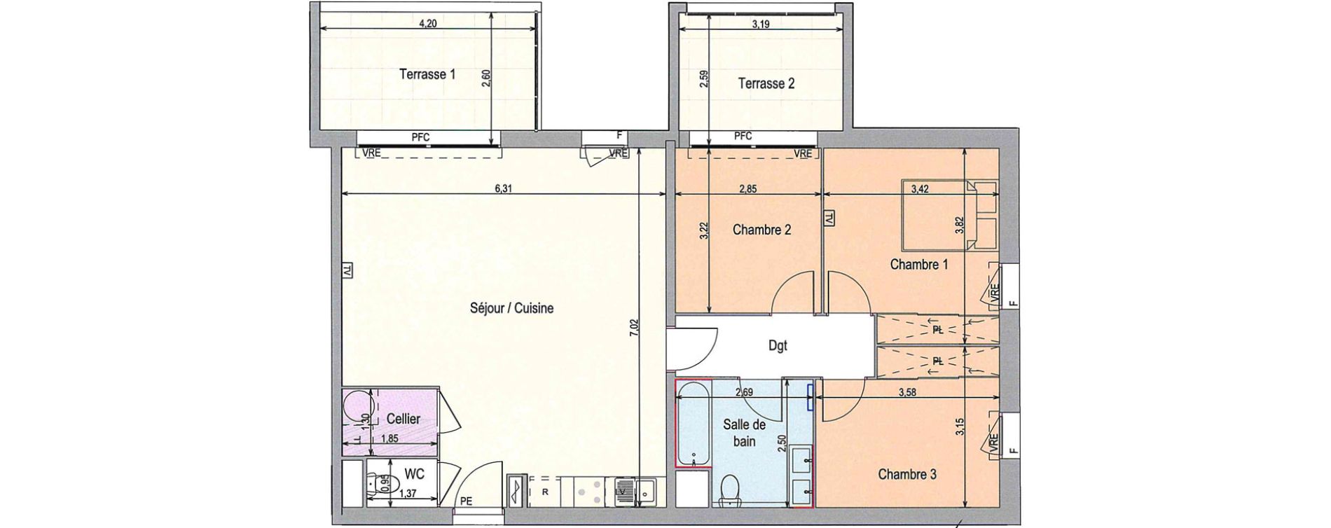 Appartement T4 de 85,72 m2 &agrave; Langlade Centre