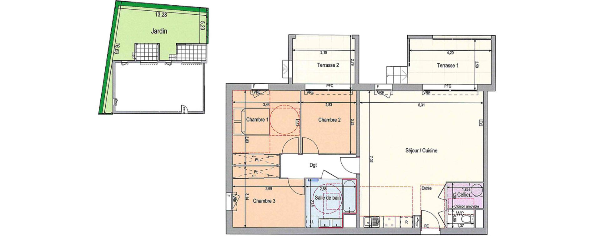 Appartement T4 de 86,24 m2 &agrave; Langlade Centre