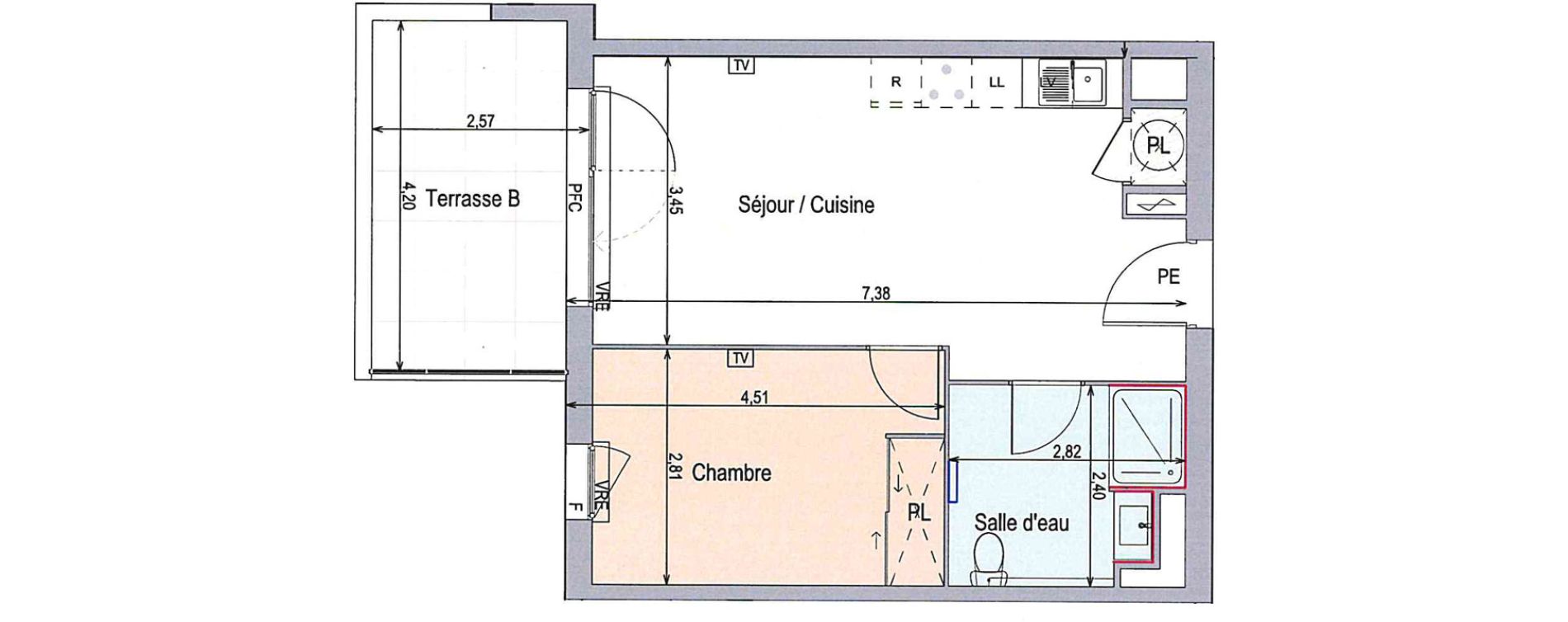Appartement T2 de 42,59 m2 &agrave; Langlade Centre