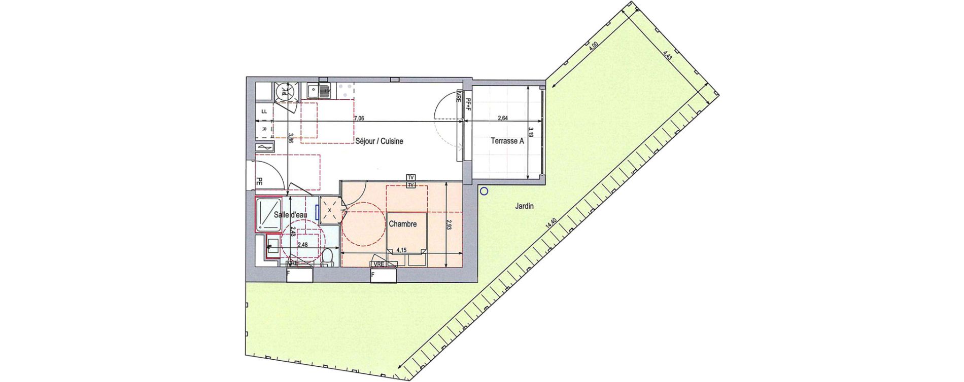 Appartement T2 de 45,20 m2 &agrave; Langlade Centre