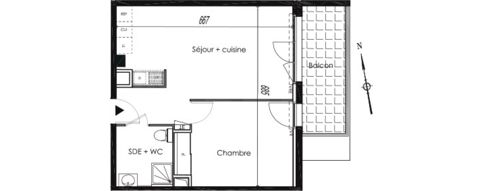 Appartement T2 de 44,00 m2 aux Angles Centre