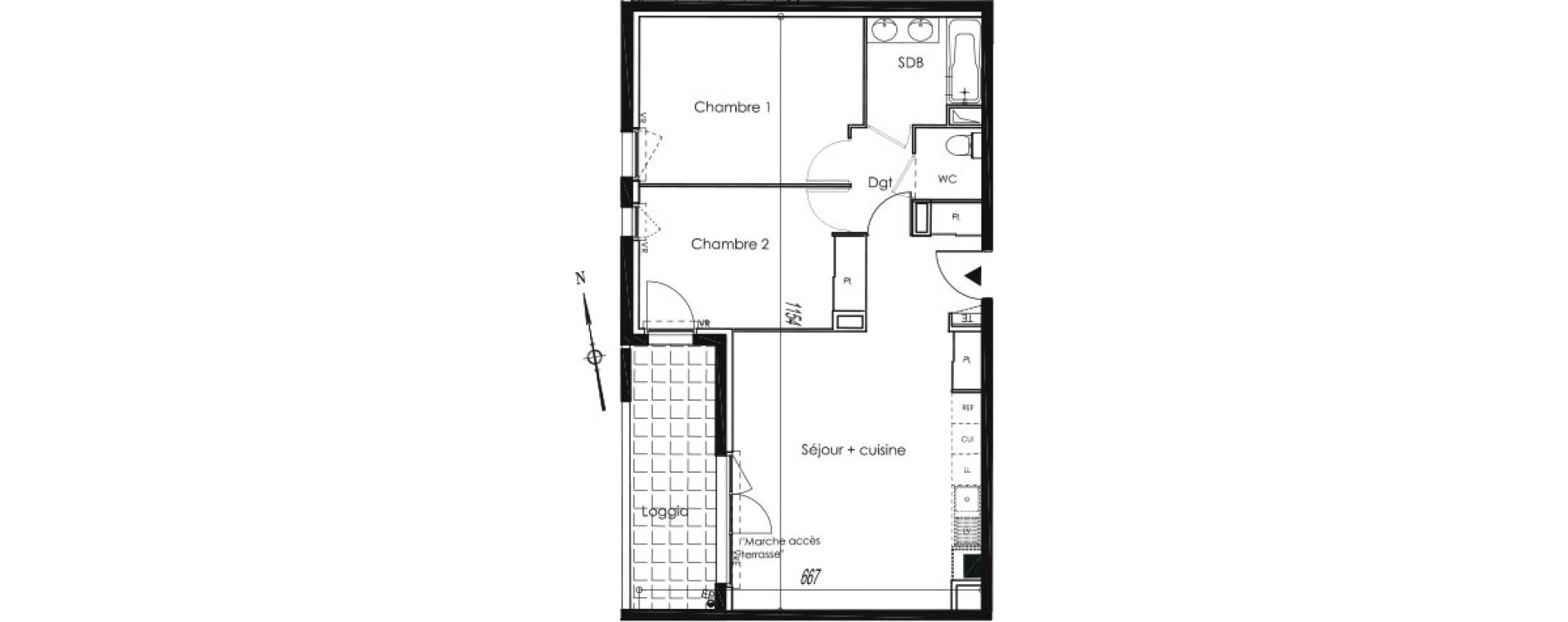 Appartement T3 de 64,60 m2 aux Angles Centre