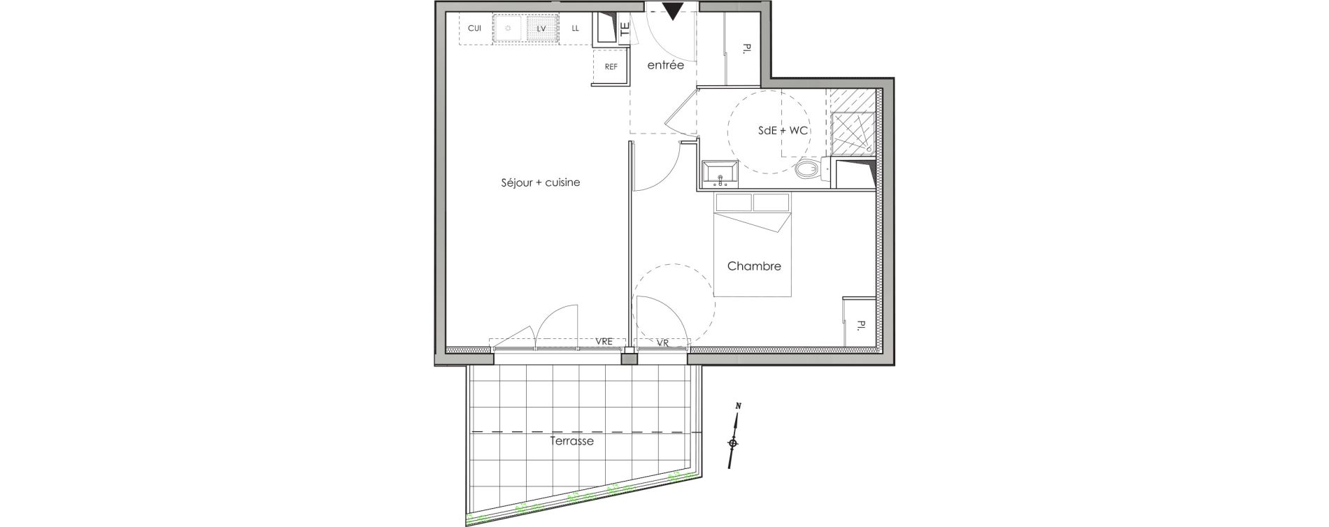 Appartement T2 de 42,90 m2 aux Angles Centre