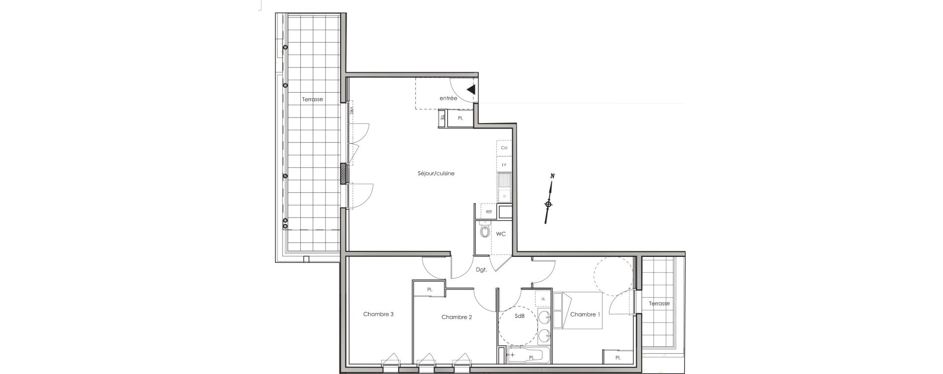 Appartement T4 de 81,20 m2 aux Angles Centre