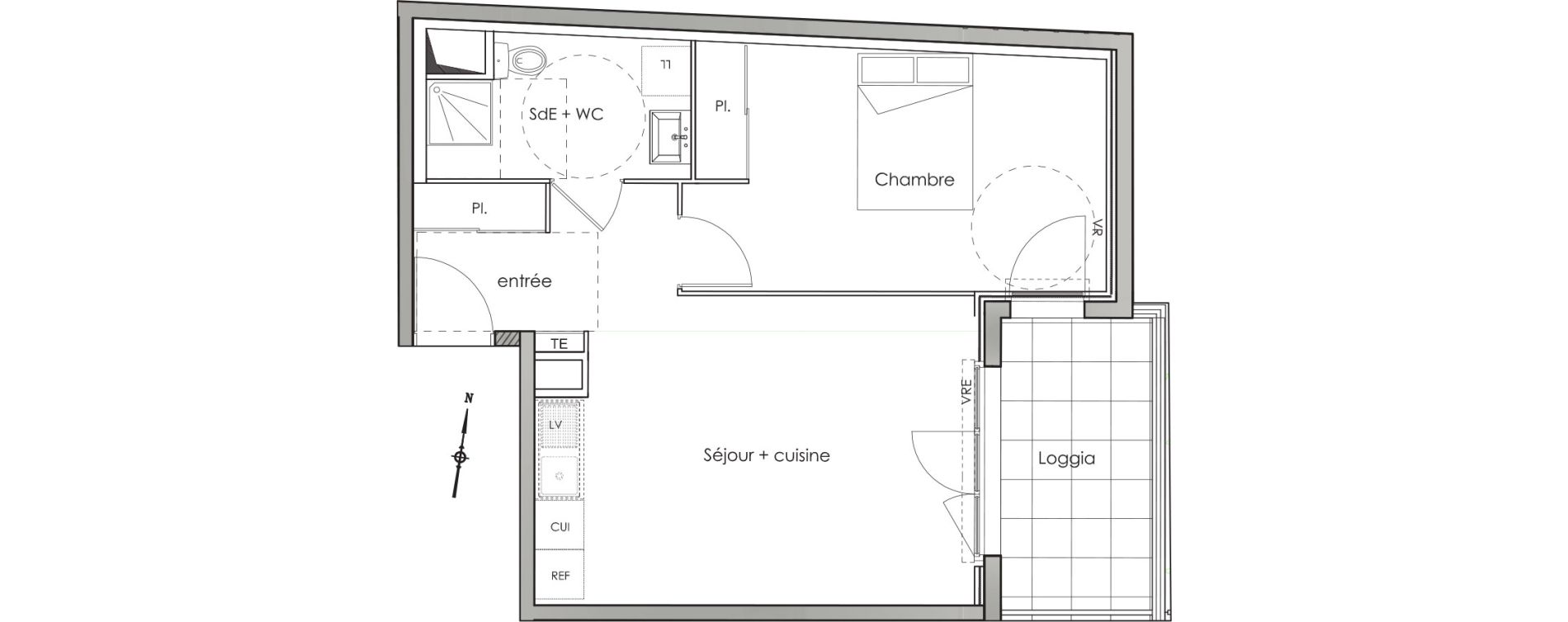 Appartement T2 de 44,40 m2 aux Angles Centre