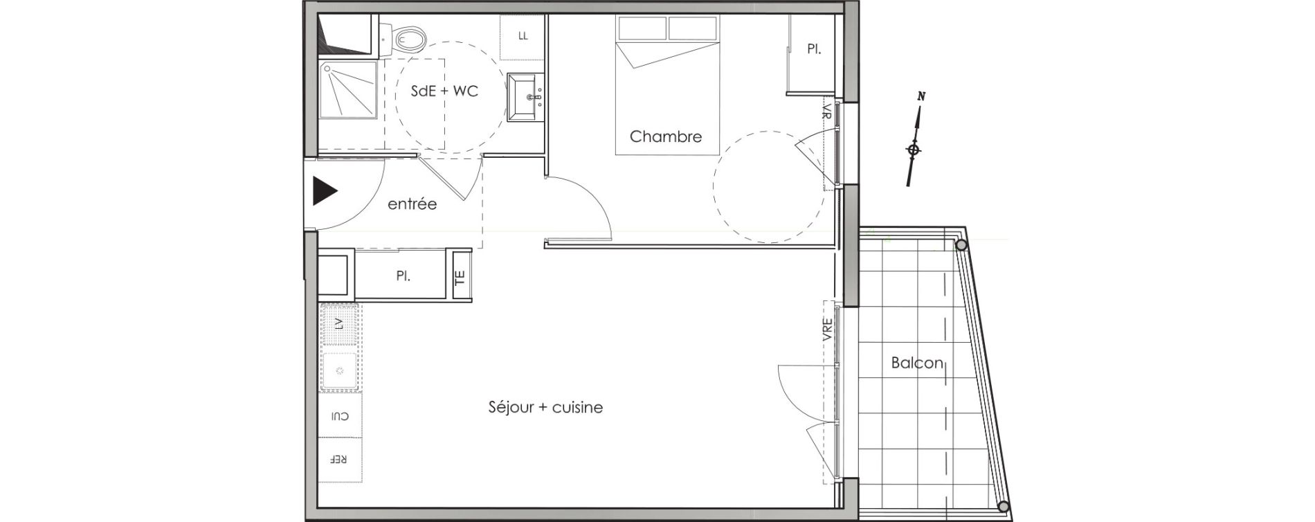 Appartement T2 de 44,30 m2 aux Angles Centre